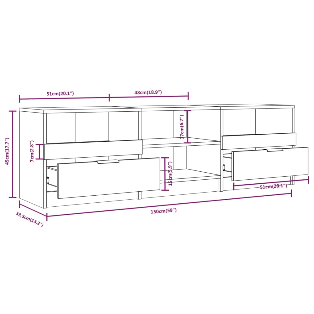 Tv-meubel 150x33,5x45 cm bewerkt hout eikenkleurig