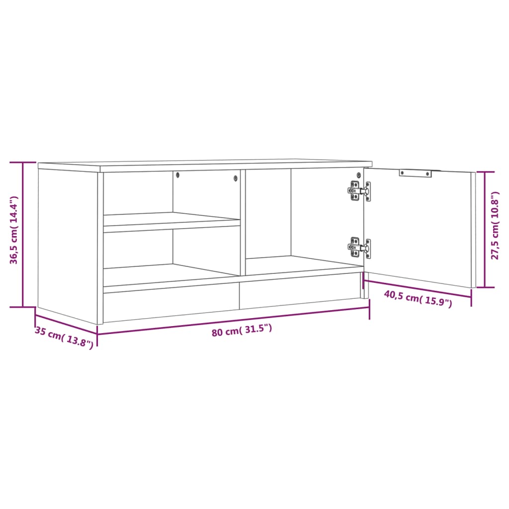 Tv-meubel 80x35x36,5 cm bewerkt hout