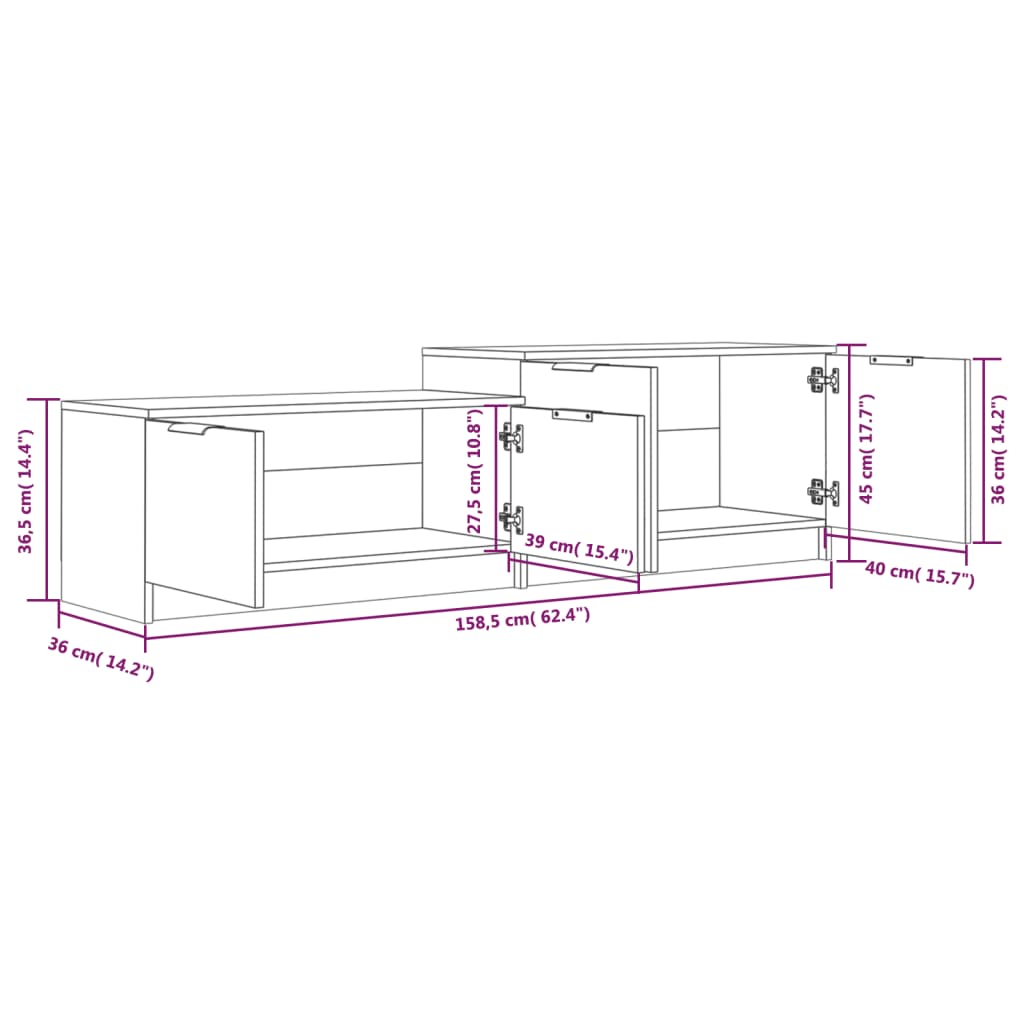 Tv-meubel 158,5x36x45 cm bewerkt hout