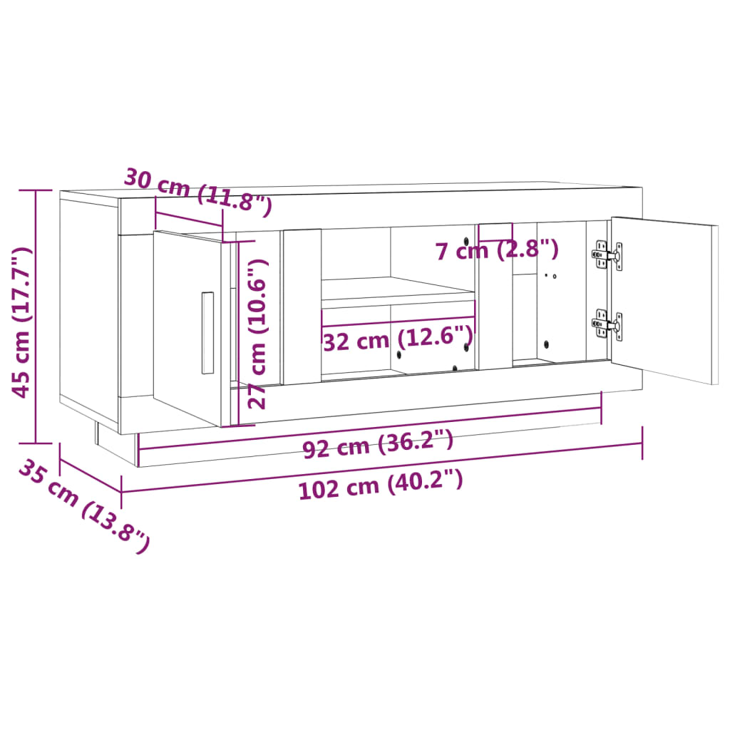 Tv-meubel 102x35x45 cm bewerkt hout eikenkleurig