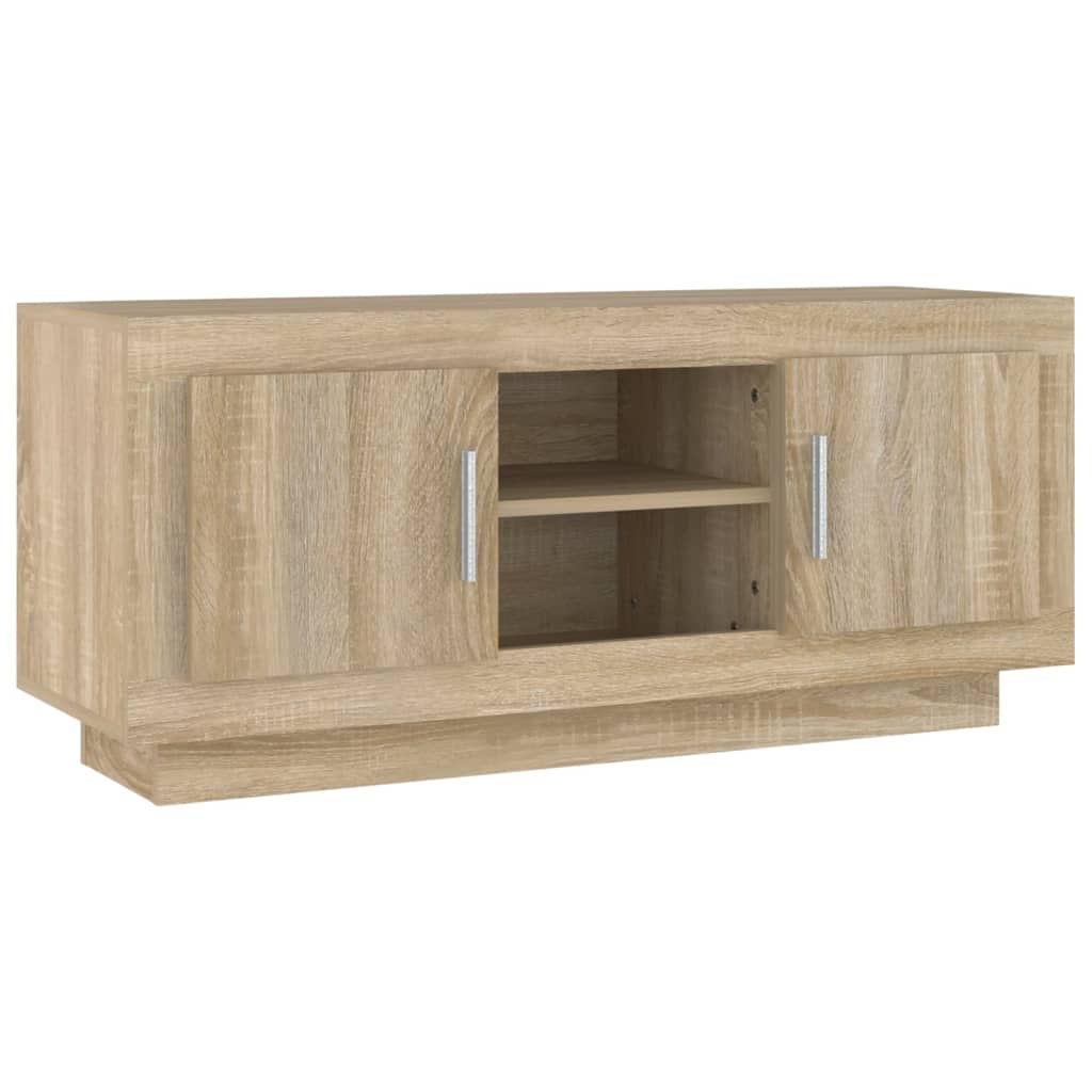 Meuble TV 102x35x45 cm ouvré en bois couleur chêne