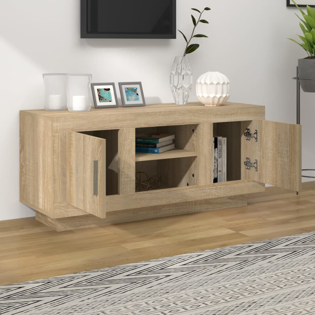 Meuble TV 102x35x45 cm ouvré en bois couleur chêne