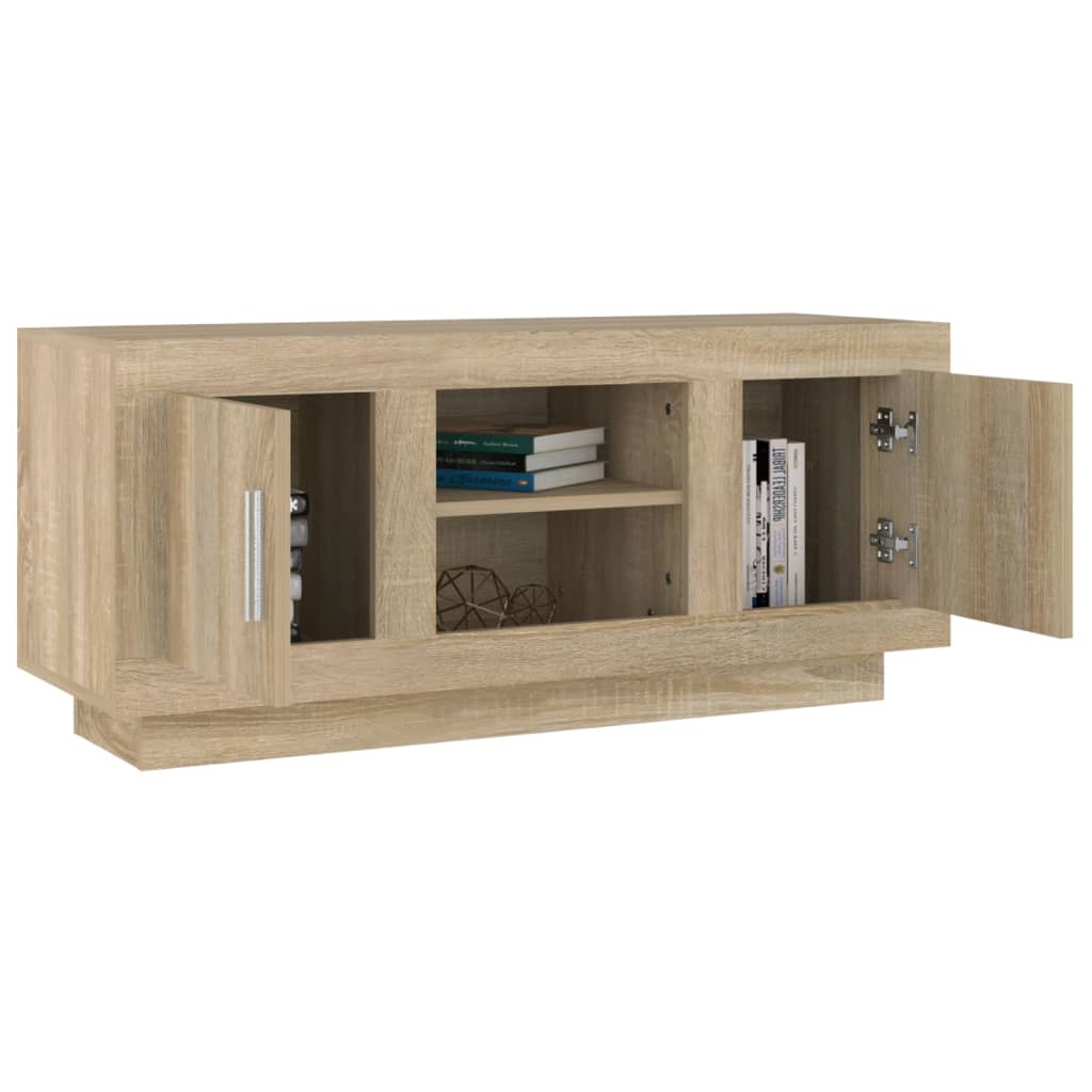 Meuble TV 102x35x45 cm ouvré en bois couleur chêne