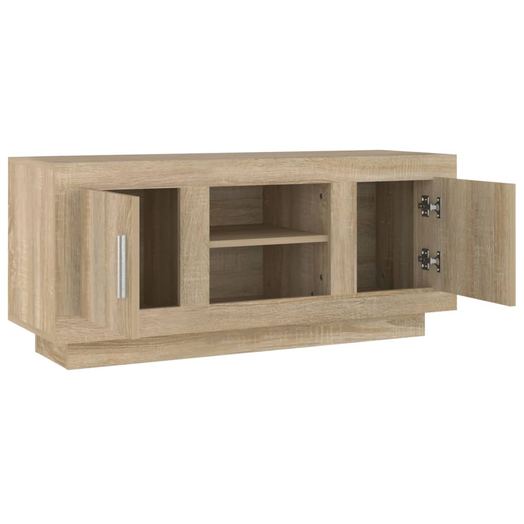 Meuble TV 102x35x45 cm ouvré en bois couleur chêne