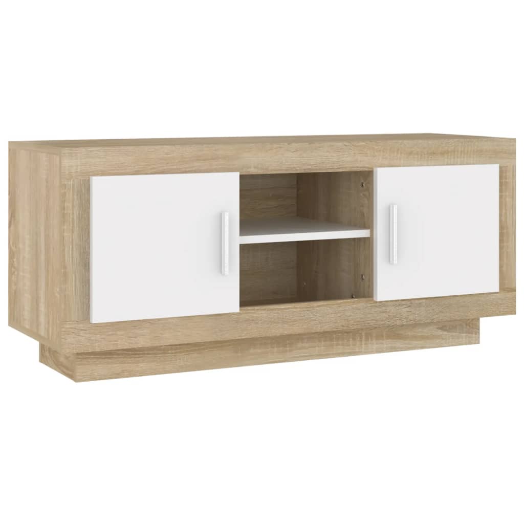 Meuble TV 102x35x45 cm ouvré en bois couleur chêne