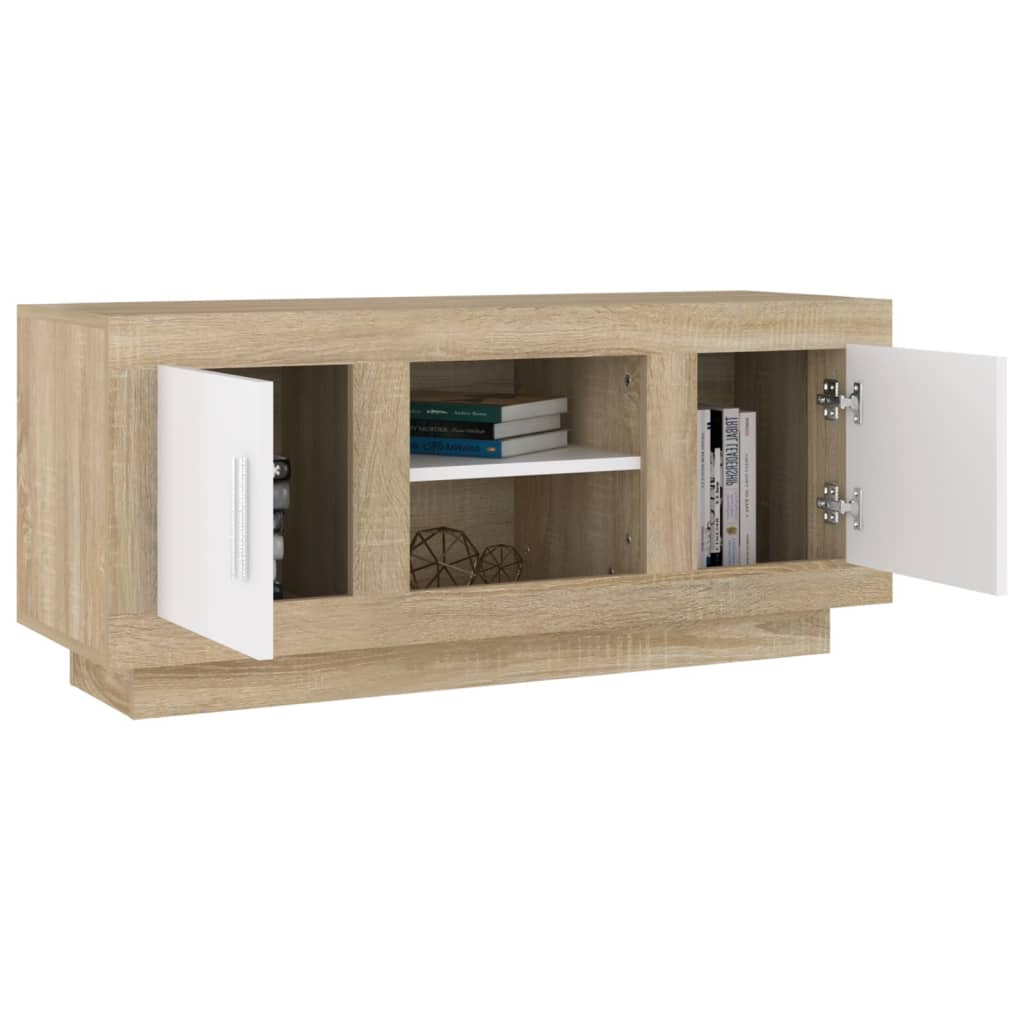 Meuble TV 102x35x45 cm ouvré en bois couleur chêne