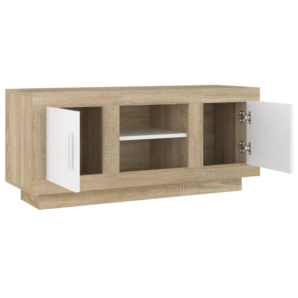 Meuble TV 102x35x45 cm ouvré en bois couleur chêne