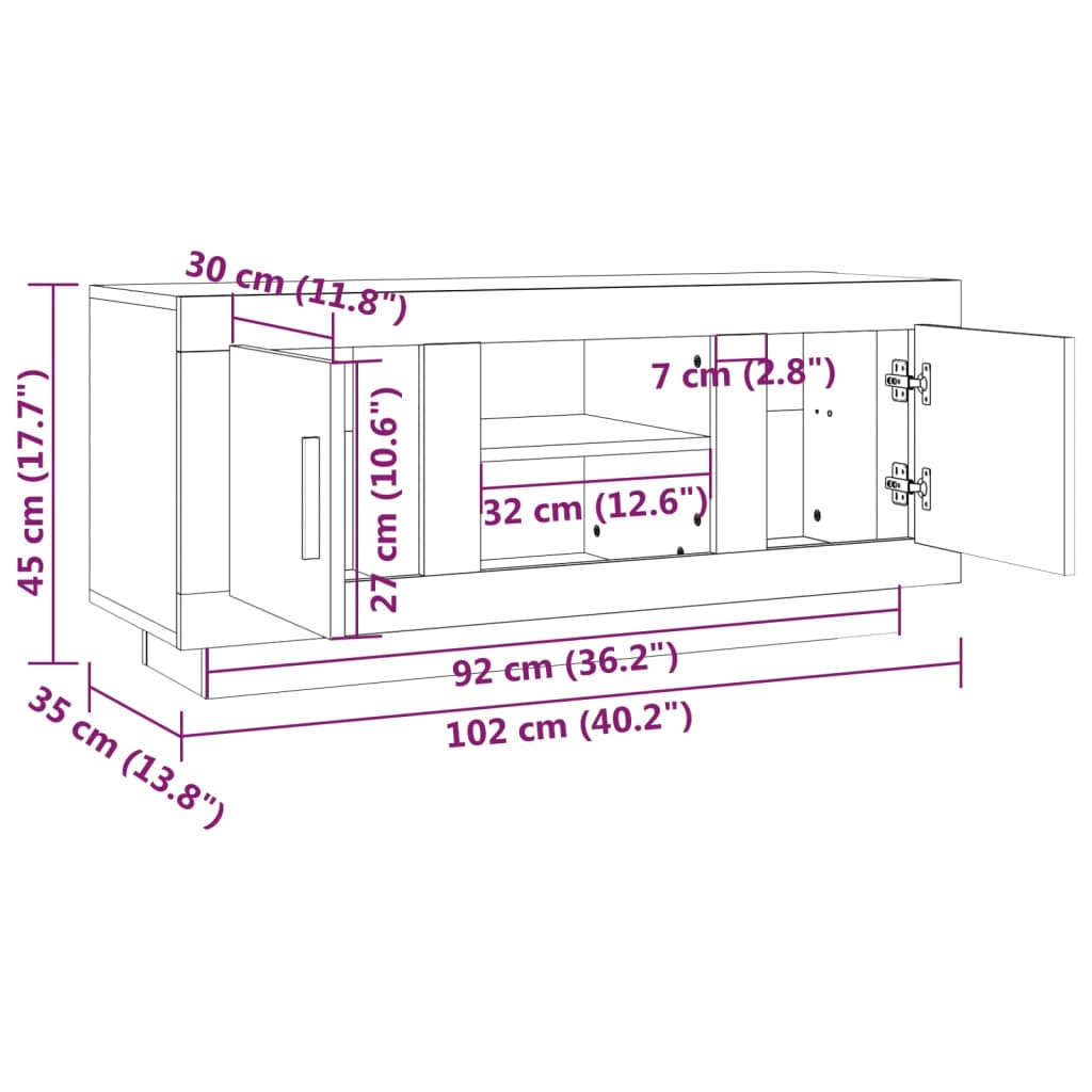 Meuble TV 102x35x45 cm ouvré en bois couleur chêne