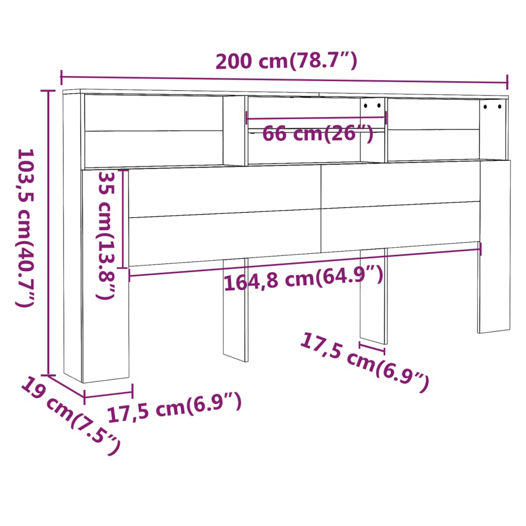 Hoofdbordkast 200x19x103,5 cm bewerkt hout oud houtkleurig