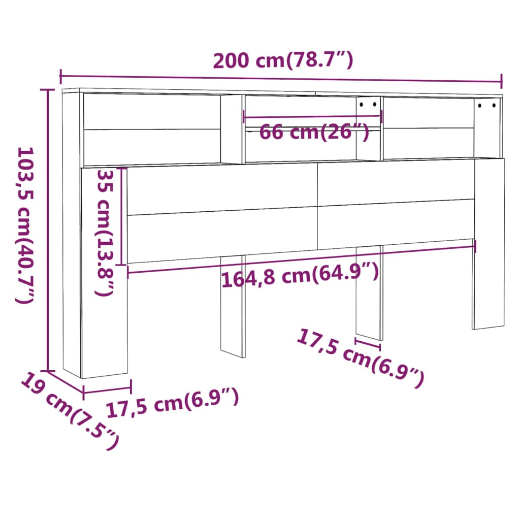 Meuble tête de lit 200x19x103,5 cm