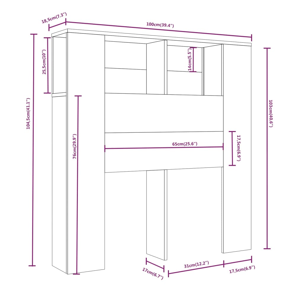 Meuble tête de lit 100x18,5x104,5 cm couleur chêne