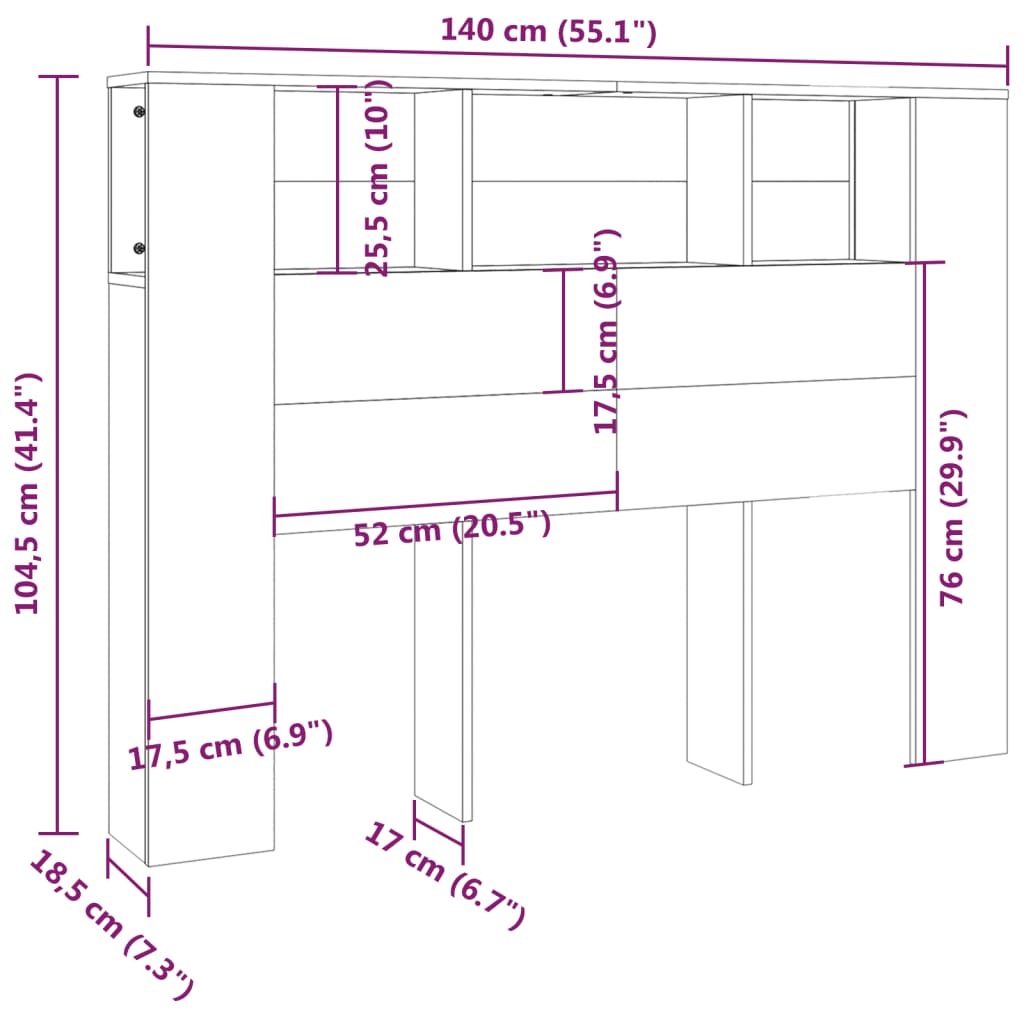 Meuble tête de lit 140x18,5x104,5 cm couleur chêne