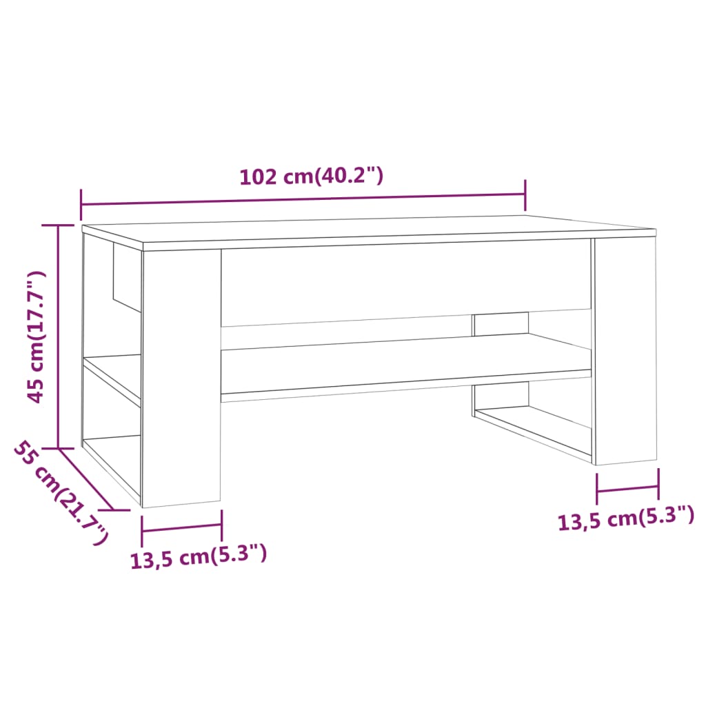 Salontafel 102x55x45 cm bewerkt hout