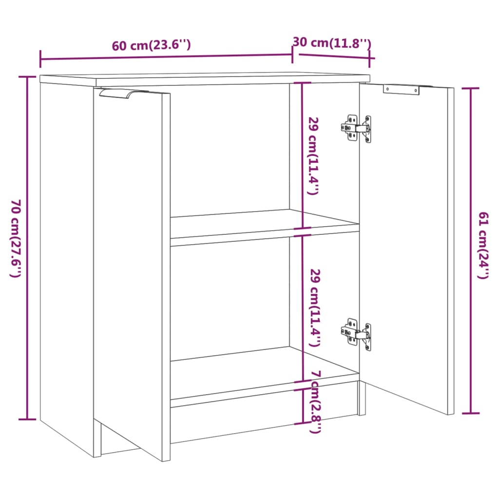 Dressoir 60x30x70 cm bewerkt hout eikenkleurig