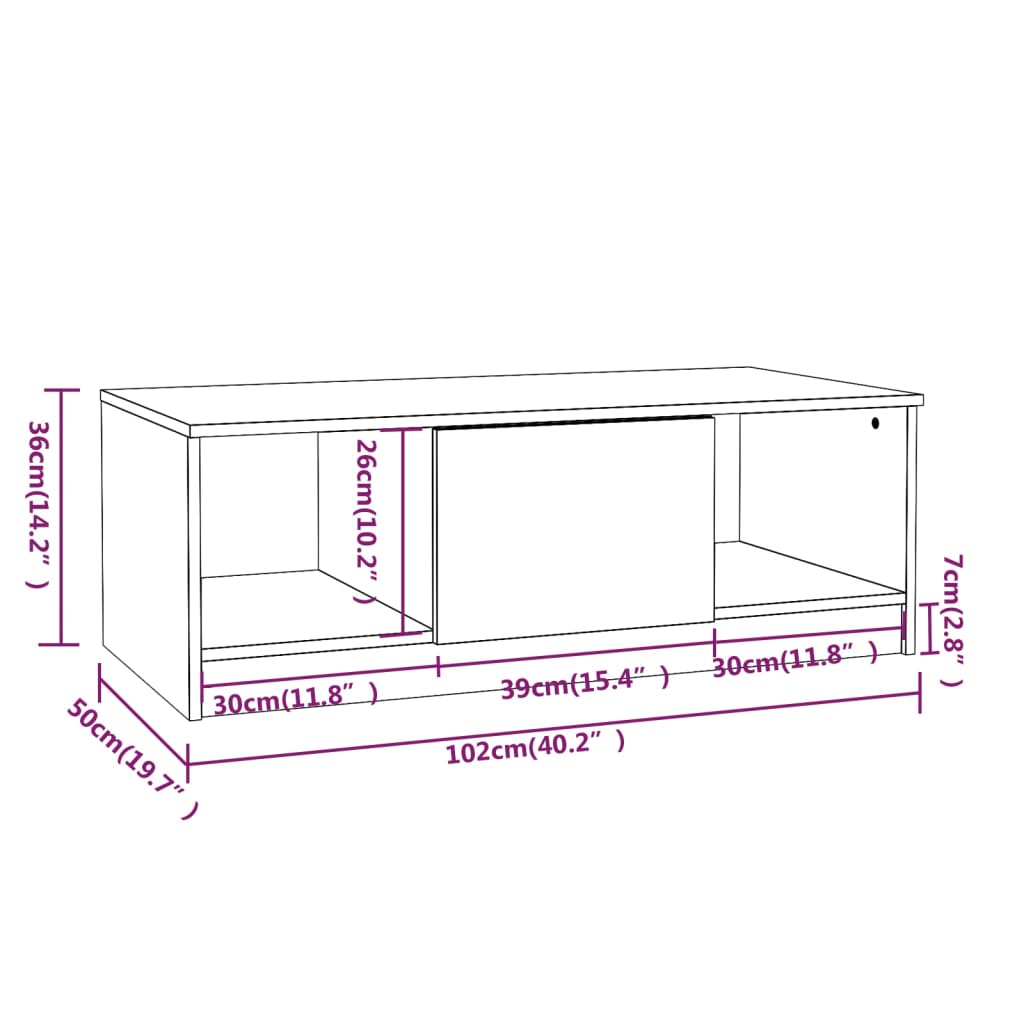 Table basse 102x50x36 cm en bois travaillé