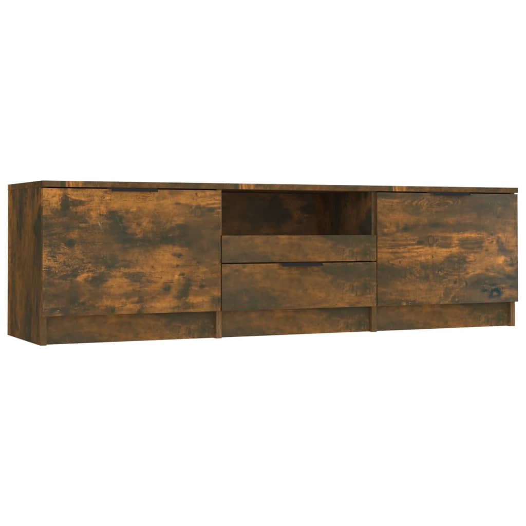 Meuble TV 140x35x40 cm ouvré en bois couleur chêne