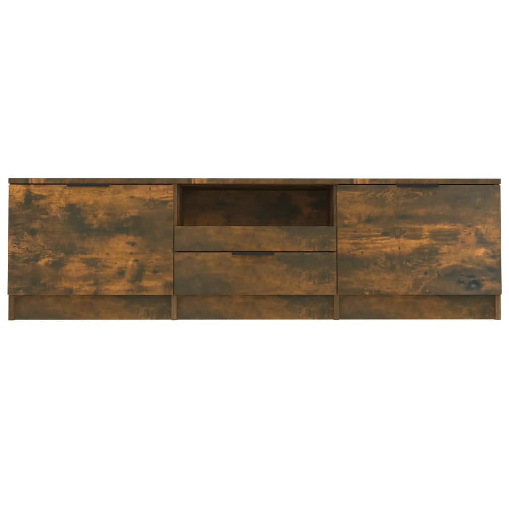 Meuble TV 140x35x40 cm ouvré en bois couleur chêne