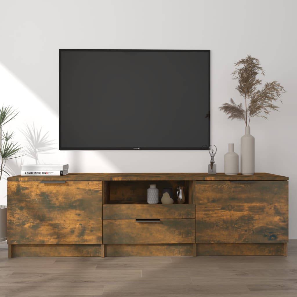 Meuble TV 140x35x40 cm ouvré en bois couleur chêne