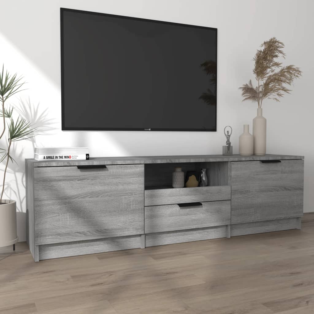 Meuble TV 140x35x40 cm ouvré en bois couleur chêne