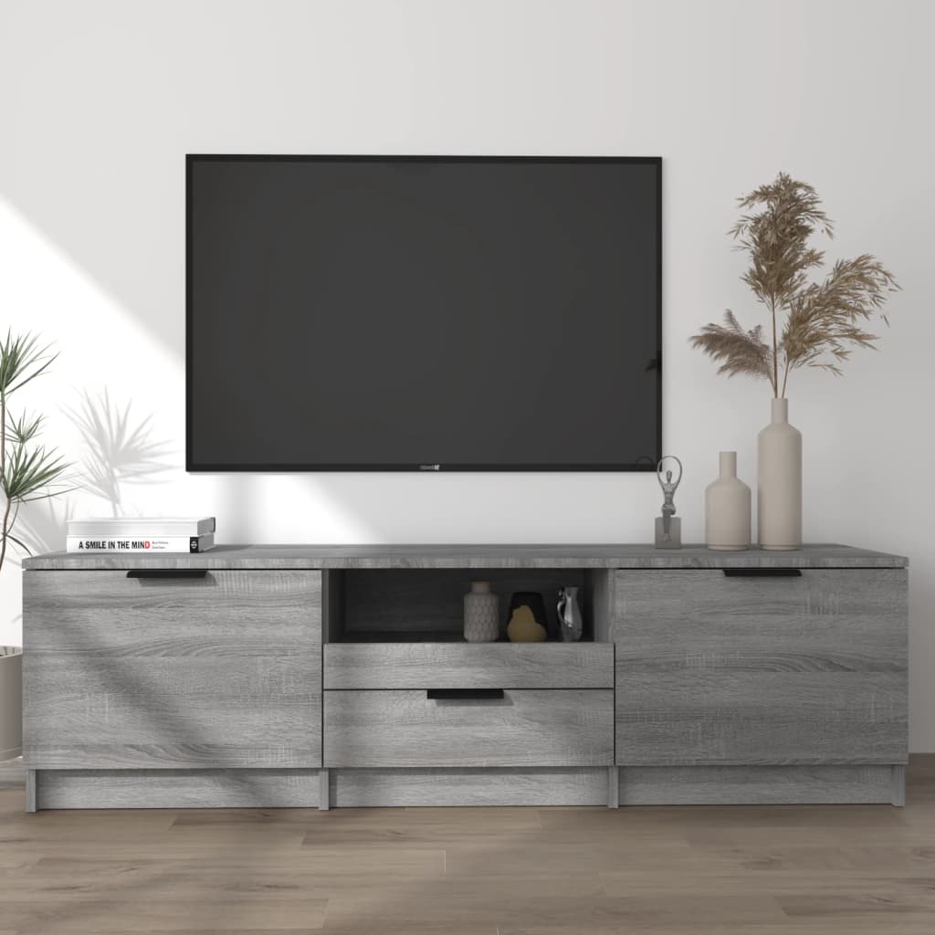 Meuble TV 140x35x40 cm ouvré en bois couleur chêne