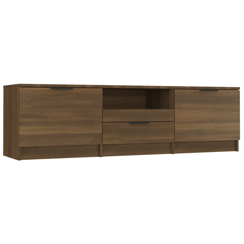 Meuble TV 140x35x40 cm ouvré en bois couleur chêne