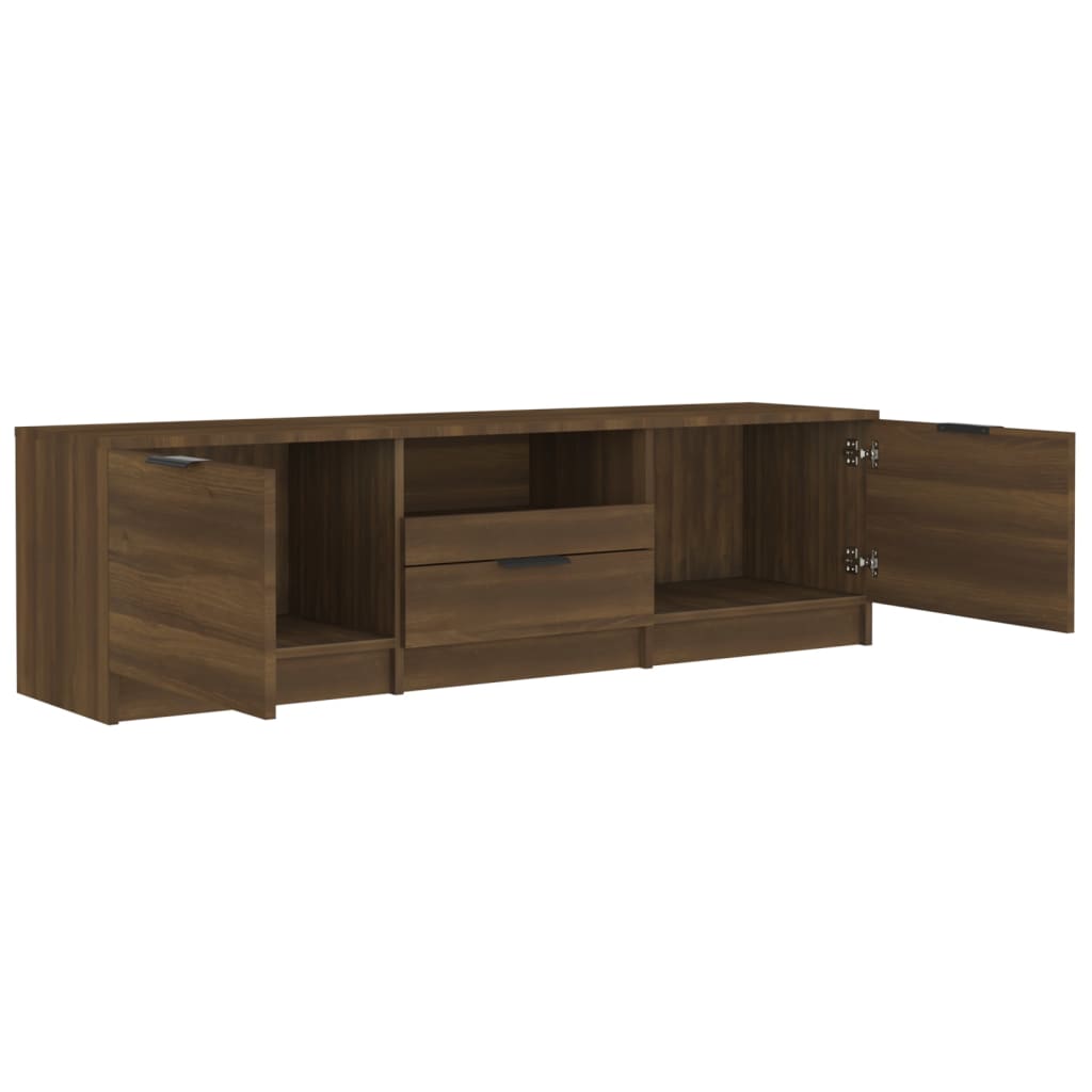 Meuble TV 140x35x40 cm ouvré en bois couleur chêne