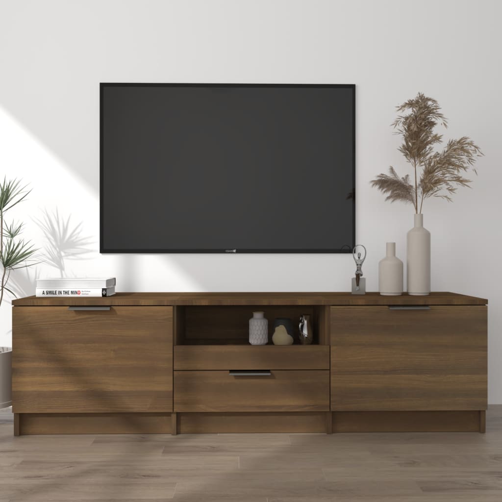 Meuble TV 140x35x40 cm ouvré en bois couleur chêne