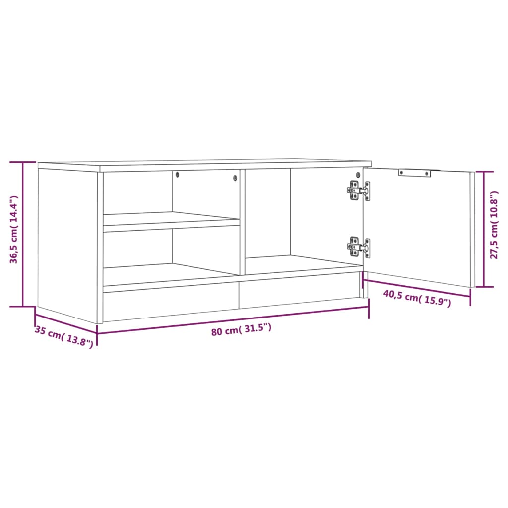 Meuble TV 80x35x36,5 cm en bois travaillé