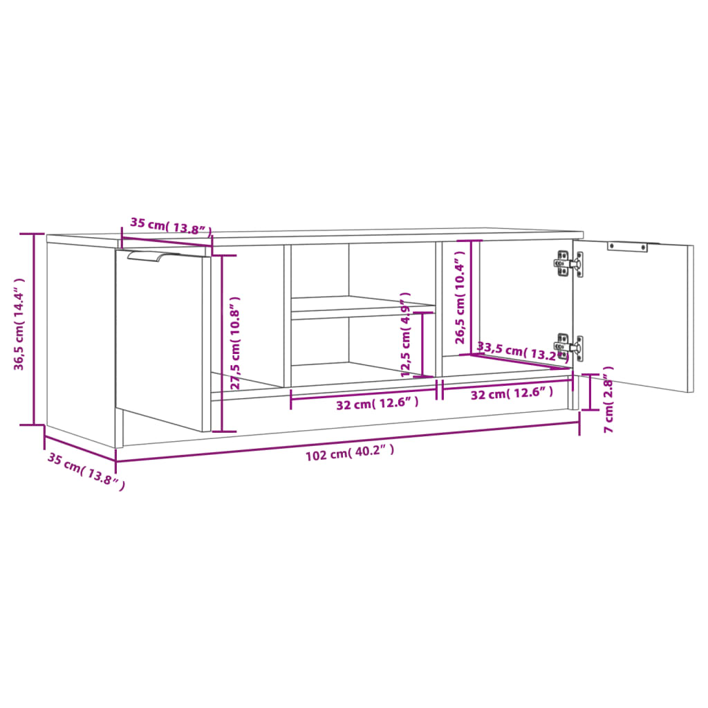 Tv-meubel 102x35x36,5 cm bewerkt hout eikenkleurig