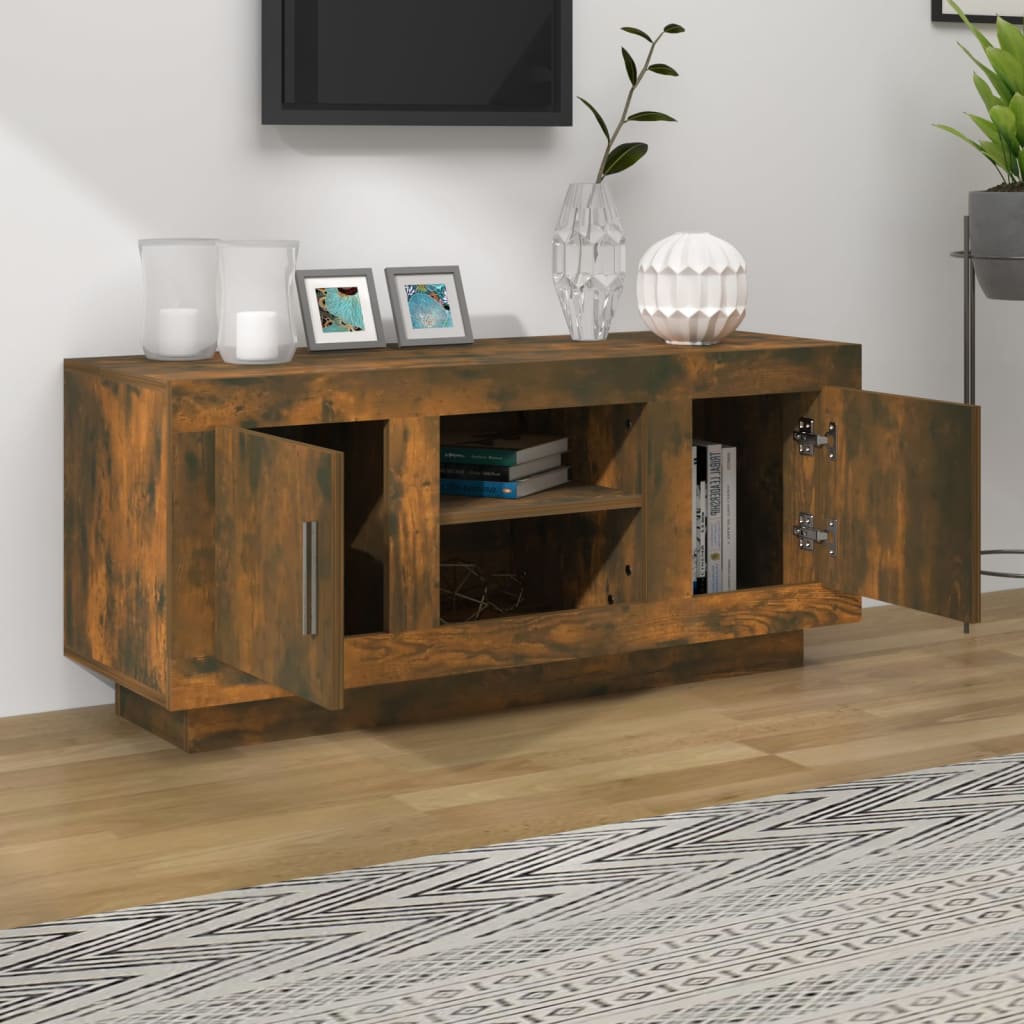 Meuble TV 102x35x45 cm ouvré en bois couleur chêne