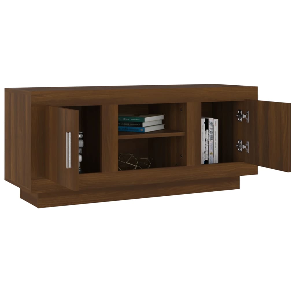 Meuble TV 102x35x45 cm ouvré en bois couleur chêne