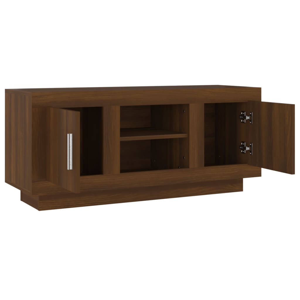 Meuble TV 102x35x45 cm ouvré en bois couleur chêne