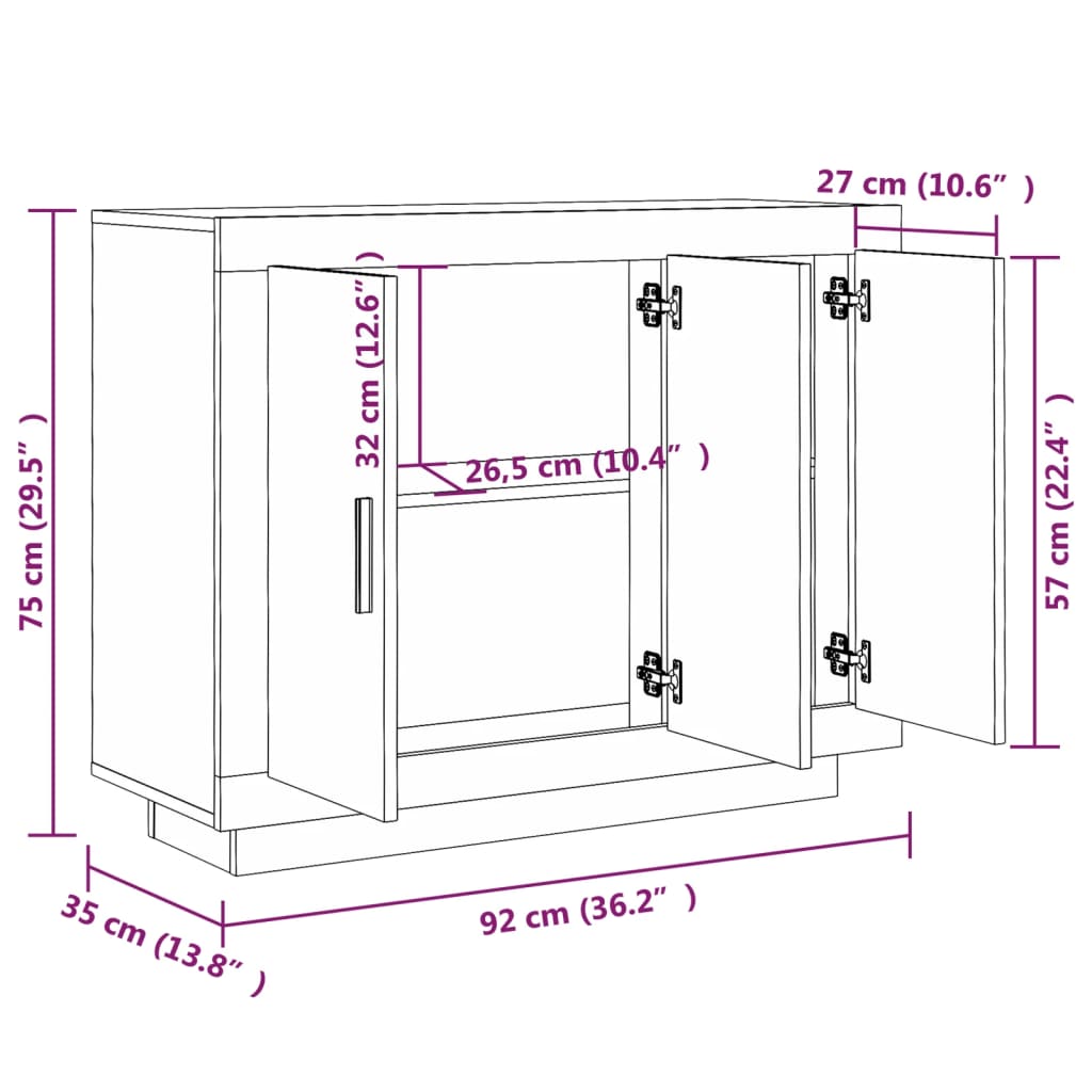 Dressoir 92x35x75 cm bewerkt hout eikenkleurig