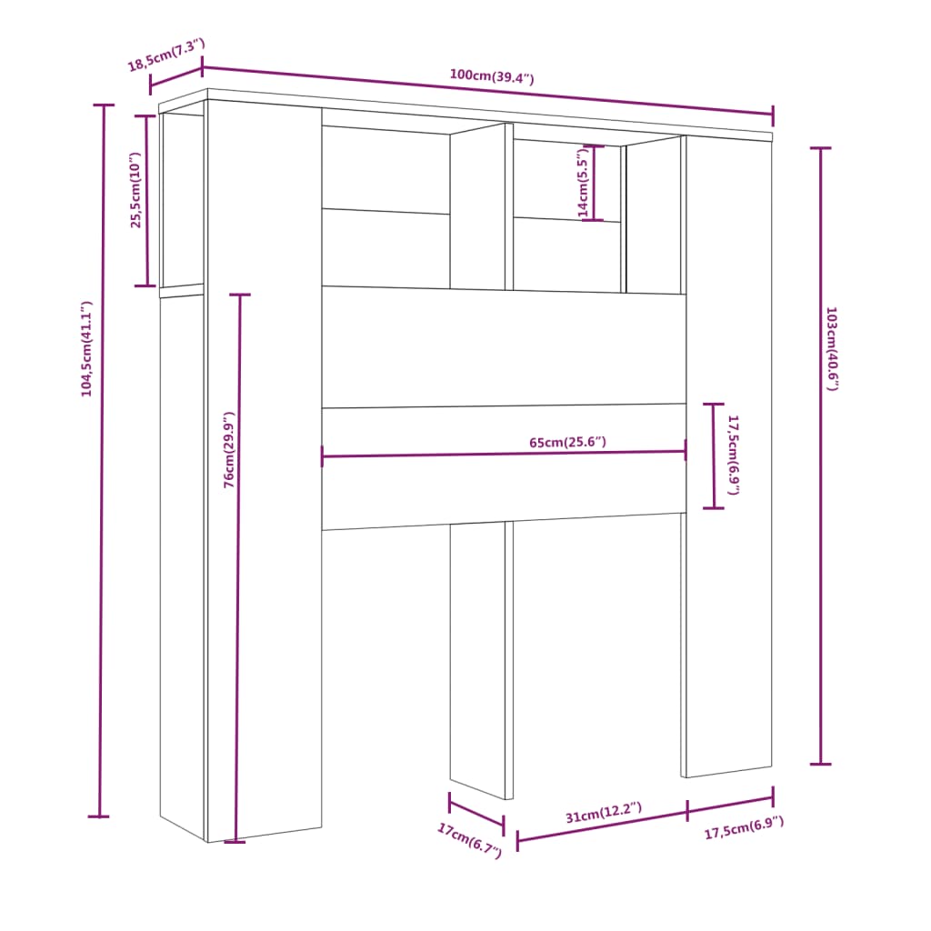 Meuble tête de lit 100x18,5x104,5 cm couleur chêne