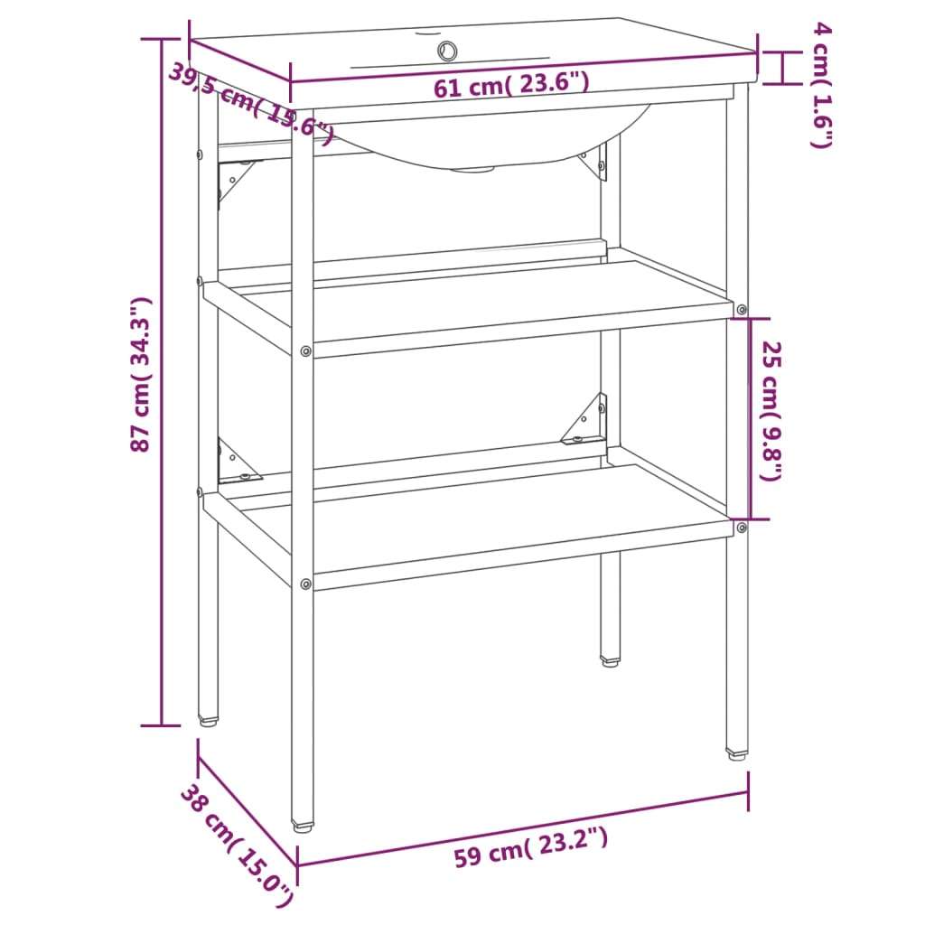 Wastafelframe met inbouwwastafel ijzer wit