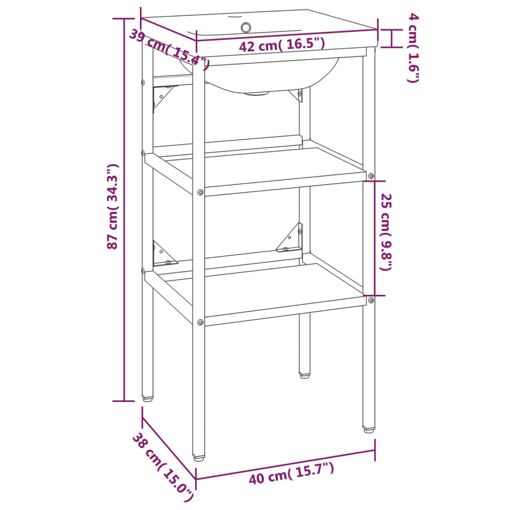 Wastafelframe met inbouwwastafel ijzer zwart