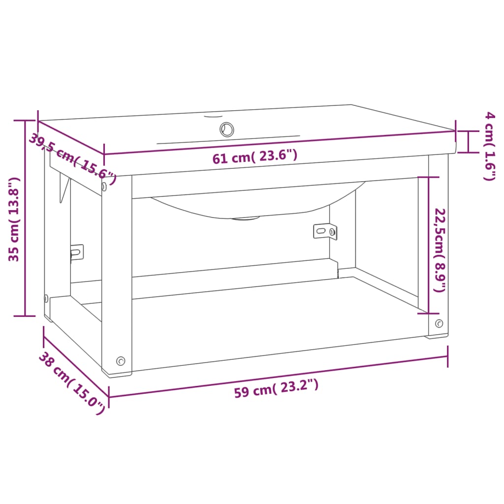 Wastafelframe met inbouwwastafel ijzer