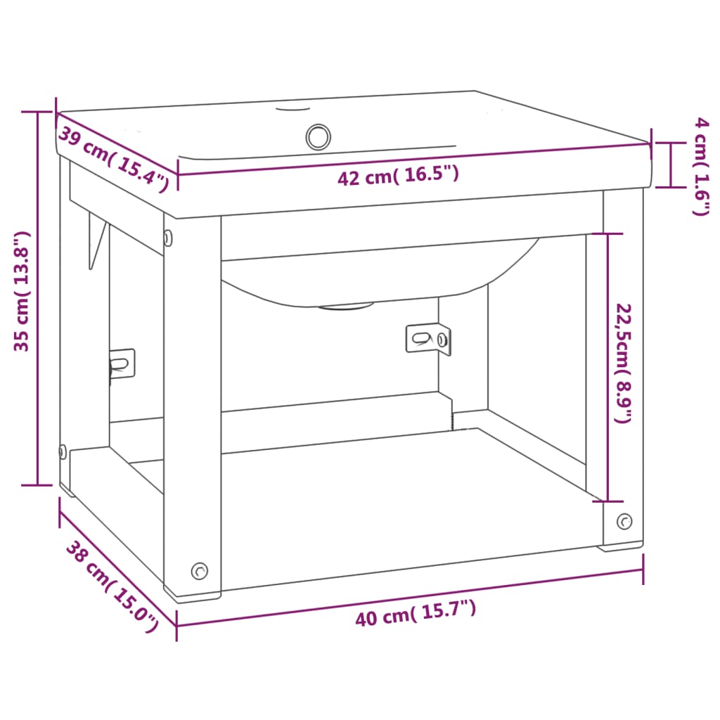 Wastafelframe met inbouwwastafel ijzer