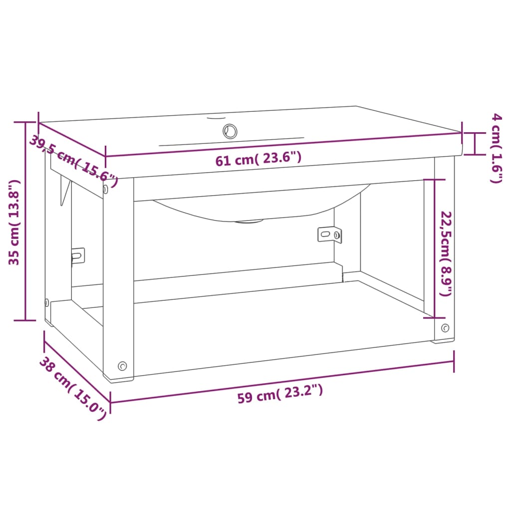 Wastafelframe met inbouwwastafel ijzer