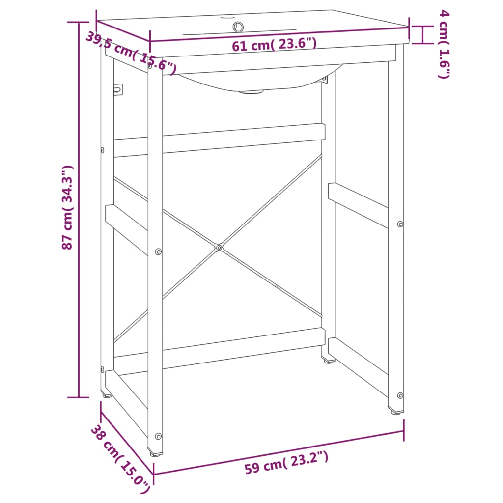 Wastafelframe met inbouwwastafel ijzer wit