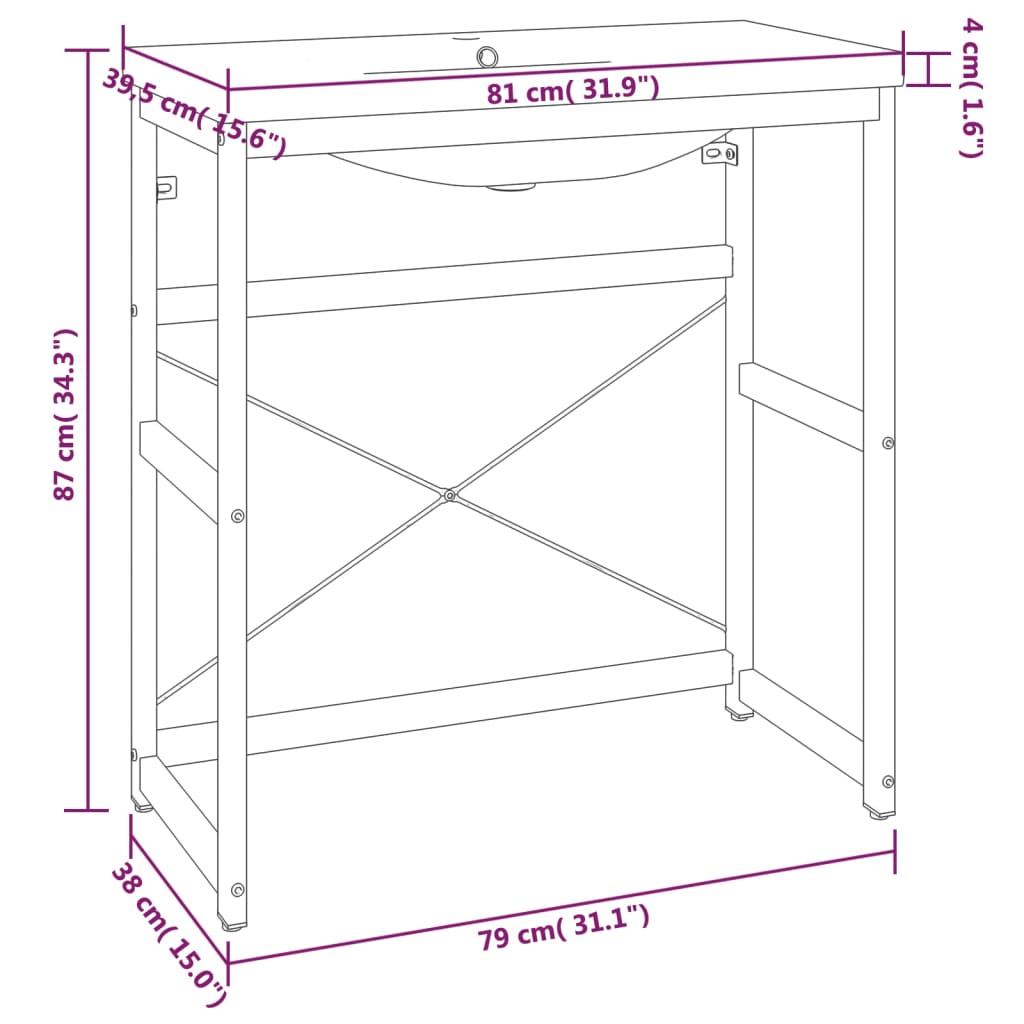 Wastafelframe met inbouwwastafel ijzer