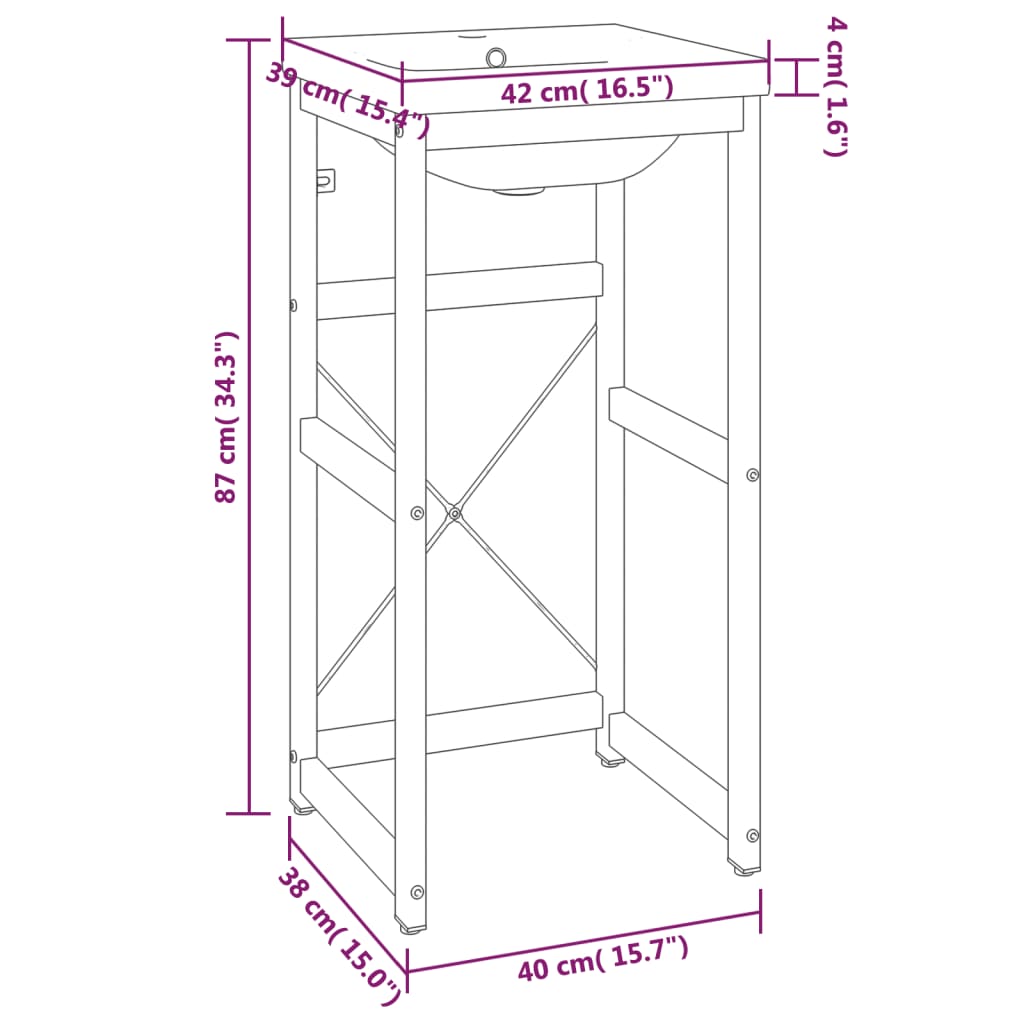 Wastafelframe met inbouwwastafel ijzer