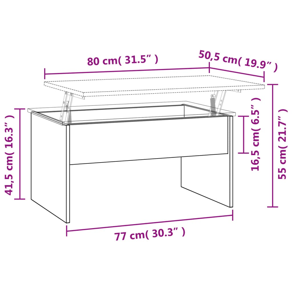 Table basse 80x50,5x41,5 cm en bois travaillé