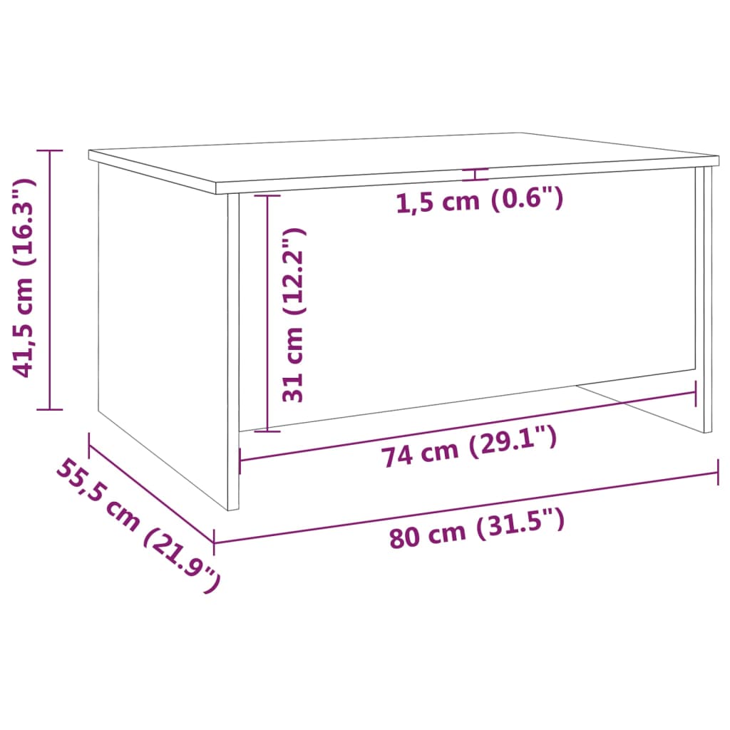 Table basse 80x55,5x41,5 cm en dérivé du bois couleur chêne