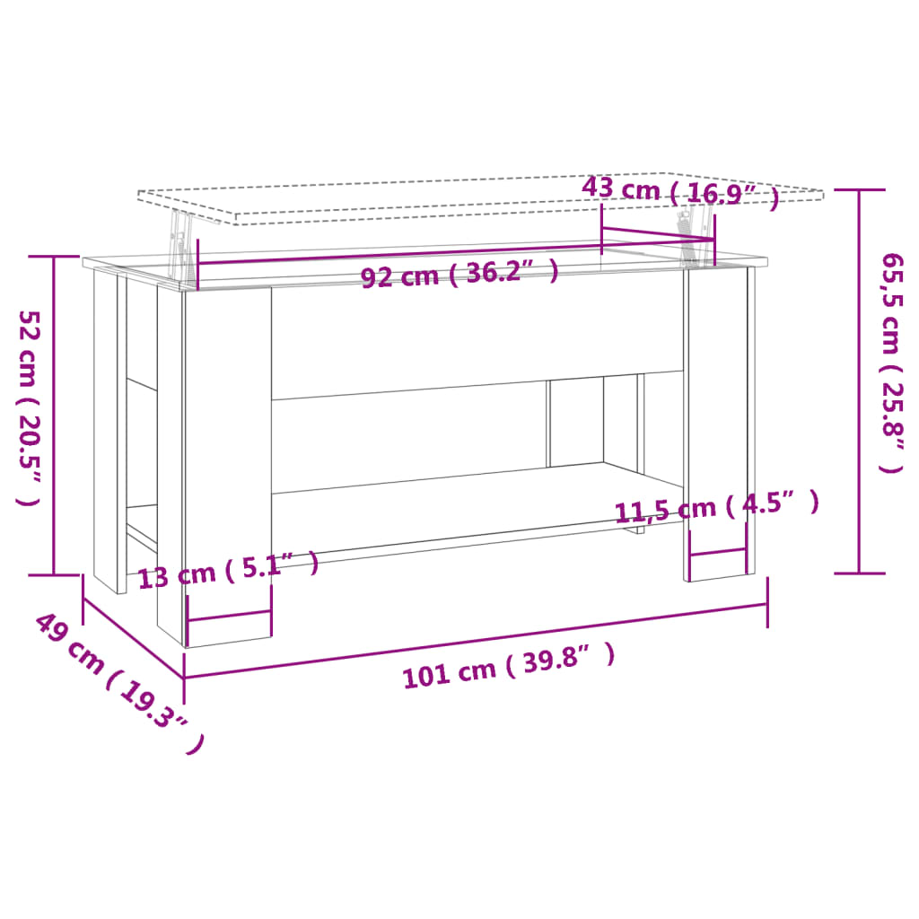 Salontafel 101x49x52 cm bewerkt hout eikenkleurig