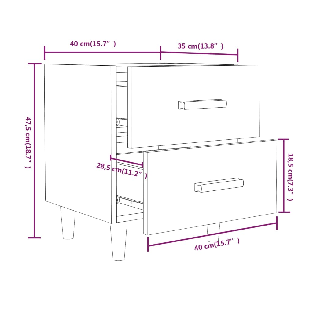 Nachtkastjes 2 st 40x35x47,5 cm eikenkleurig