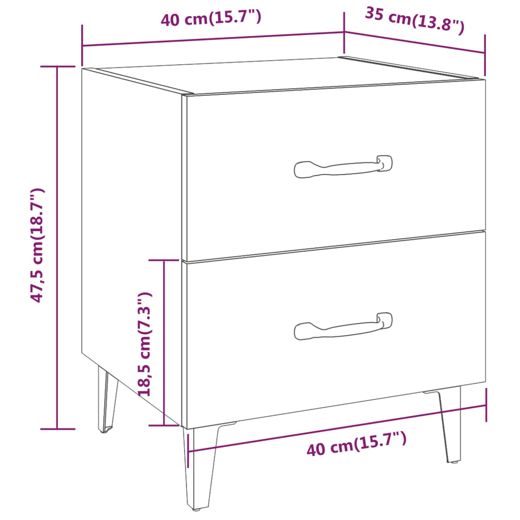 Tables de chevet 2 pcs 40x35x47,5 cm