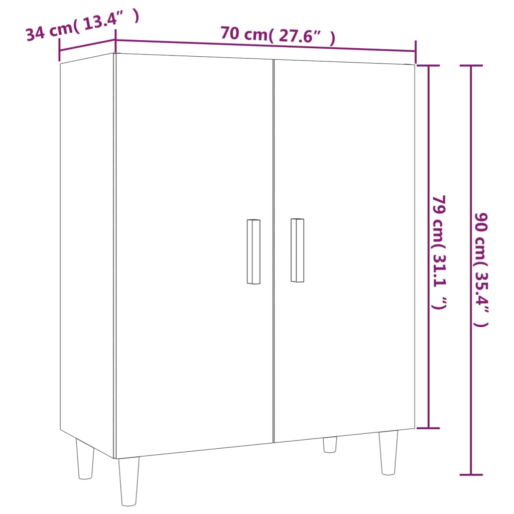 Dressoir 70x34x90 cm bewerkt hout