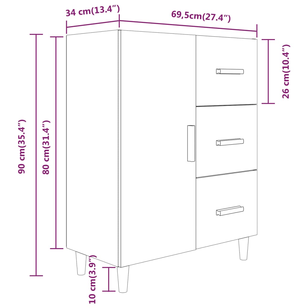 Buffet 69,5x34x90 cm en bois travaillé