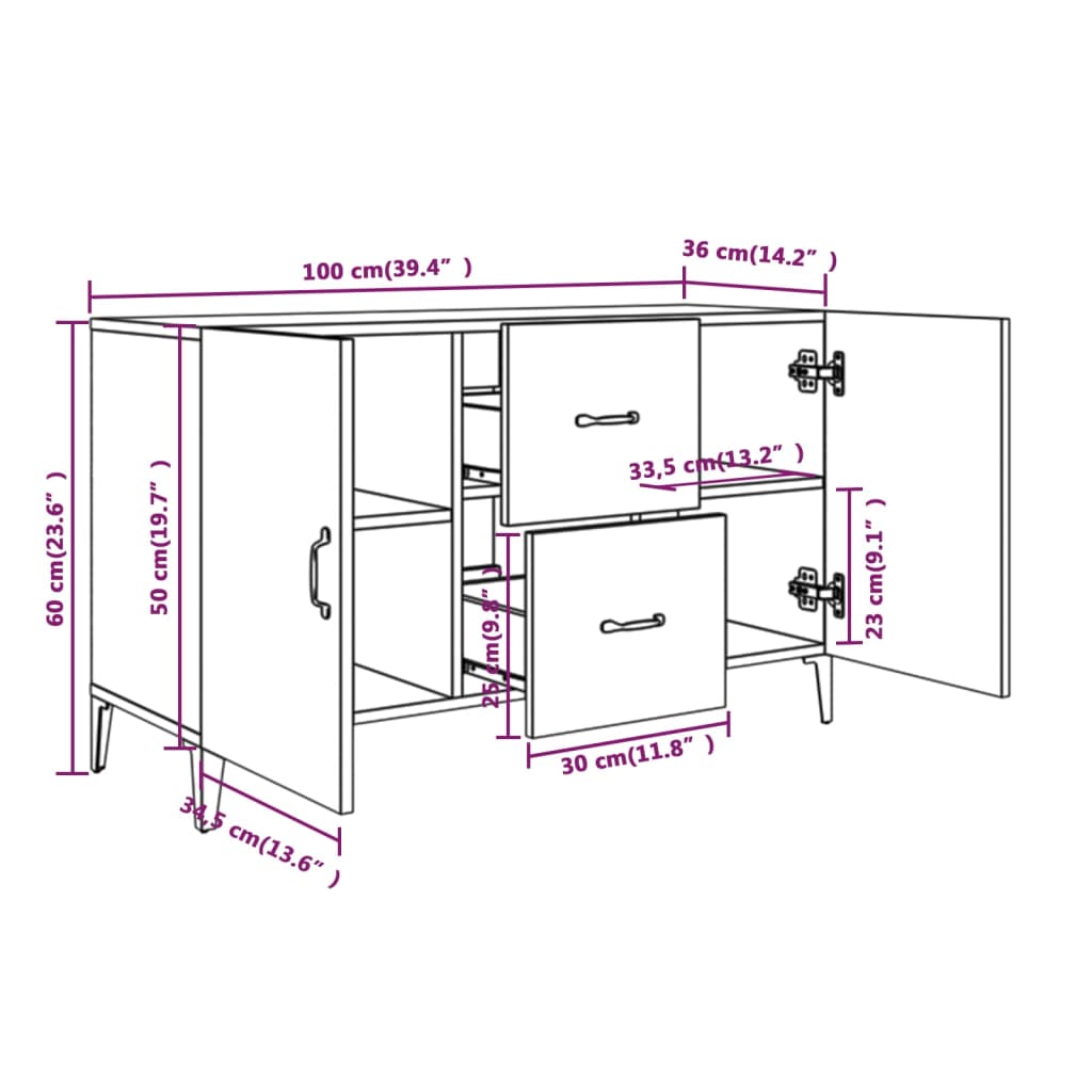 Dressoir 100x36x60 cm bewerkt hout eikenkleurig